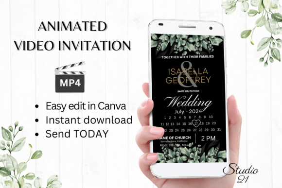 Classic Wedding Invitation W8409B: A Digital Template for Modern Nuptials
