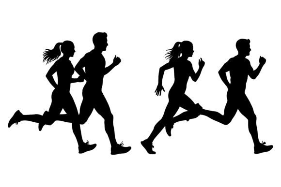 Diverse Group of Runners in Motion Silho: Dynamic Energy