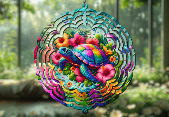 Floral Rainbow Sea Turtle Wind Spinner: A Design for Movement